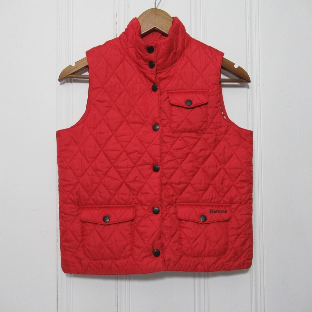 Barbour Quilted Red Rose Trim Gilet Vest Girls Size Large